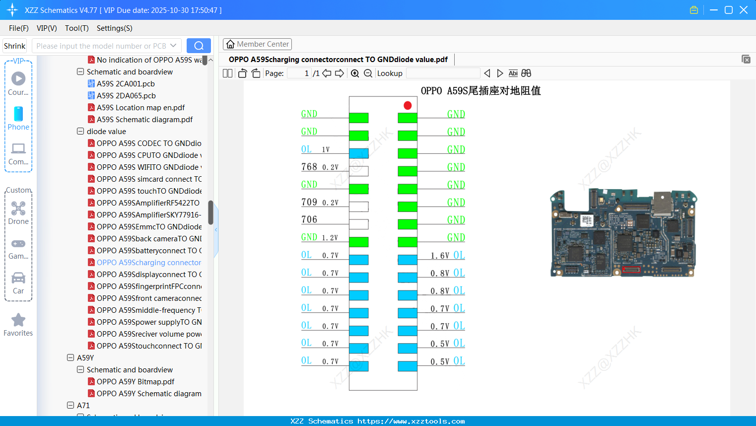 OPPO A59Scharging Connectorconnect TO GNDdiode Value